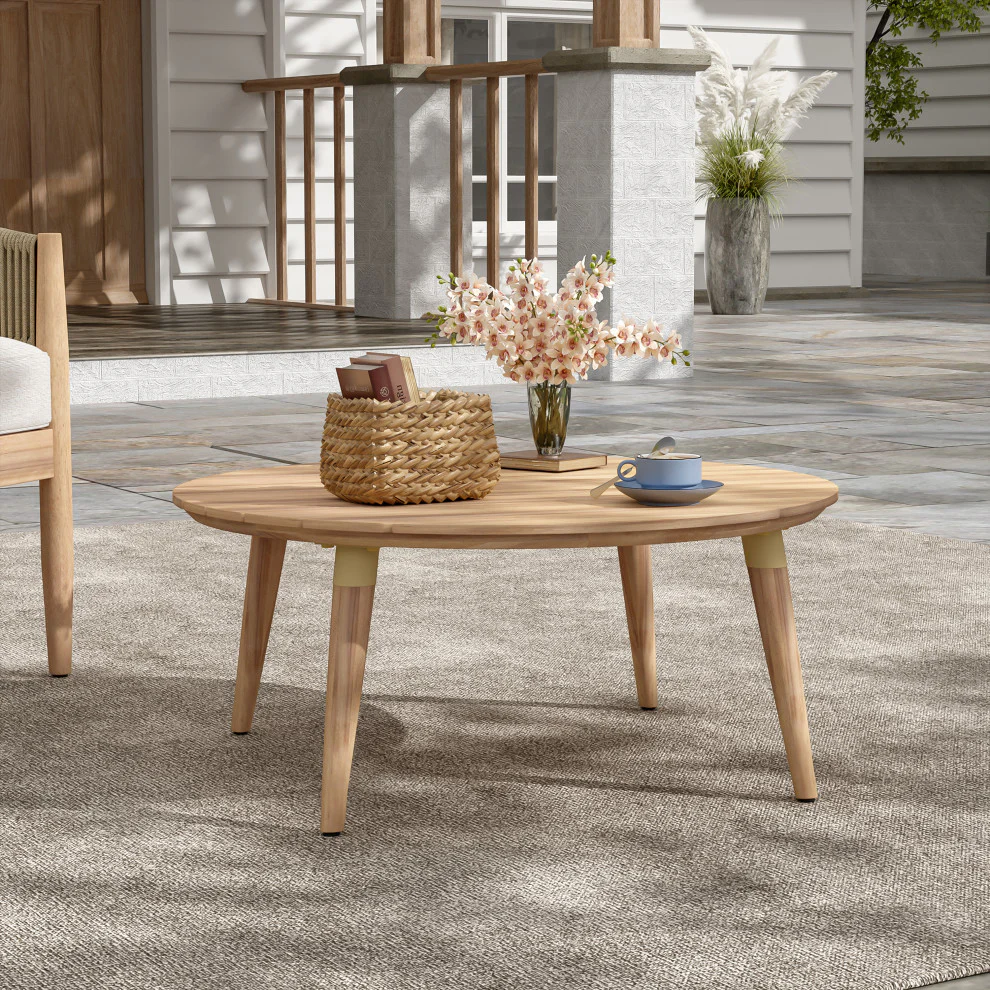 GDF Studio Werne Outdoor Wood Coffee Table, Natural - Image 2