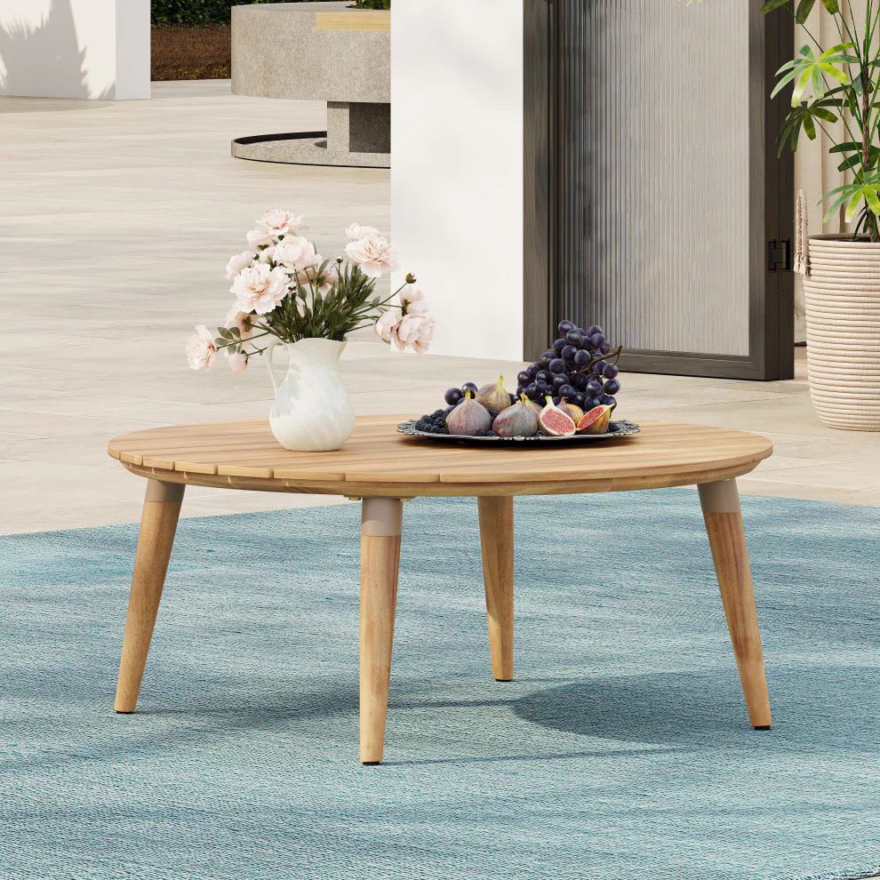 GDF Studio Werne Outdoor Wood Coffee Table, Natural - Image 3