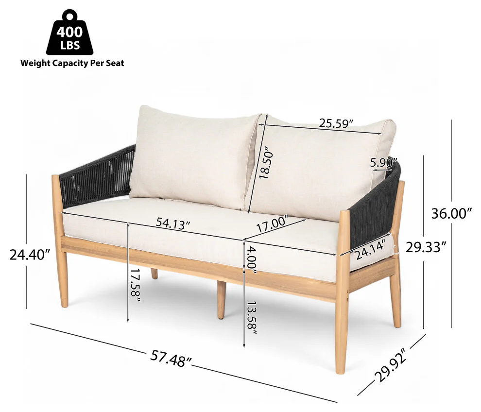 GDF Studio Werne Outdoor Wood Lounge Set, Black Rope, Set of 4 - Image 5