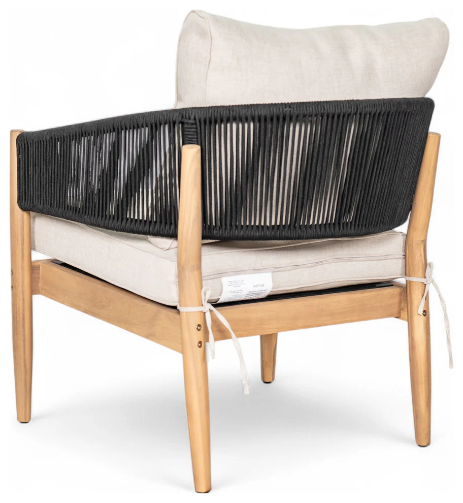 GDF Studio Werne Outdoor Wood Lounge Set, Black Rope, Set of 4 - Image 7